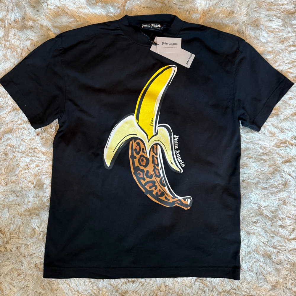 Palm Angels Black and Yellow Short Sleeve Tee
